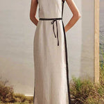 Boat Neck Sleeveless Back Slit Maxi Dress