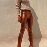 Metallic Faux Leather Skinny Legging Pants