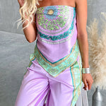 Strapless Tie Knot Back Printed Top