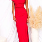 Bow Shoulder Waisted Slit Maxi Dress