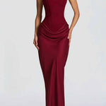 Margovil Sleeveless Ruched Solid Bodycon Maxi Dress