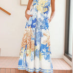 Margovil Pocketed Side Slit Printed Maxi Cami Dress