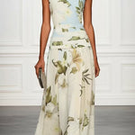 Margovil Boat Neck Sleeveless Floral Print A-line Maxi Dress