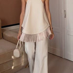 Tie Knot Shoulder Sleeveless Fringe Hem Top