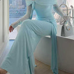 Margovil Off Shoulder Long Sleeves Knot Waist Draped Maxi Dress