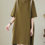 Loose Short Sleeves Split-Joint Round-Neck Mini Dresses