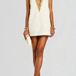 Cocktail Charm Sequin Colorblock Trim V-neck Sleeveless A-line Mini Dress