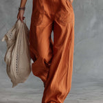 Casual Fashion Western V-neck Front-button Sleeveless Rust-orange Denim Jumpsuit