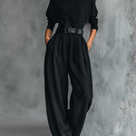 Women's All-black Turtleneck Long-sleeved T-shirt And Straight-leg Pants Two-piece Set