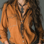 Vintage Caramel Soft Cotton Utility Pocket Shirt
