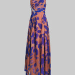 Sleeveless Leopard Pleated Split-Side One-Shoulder Evening Maxi Dresses
