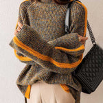 Casual Long Sleeves Loose Contrast Color Half Turtleneck Sweater Tops