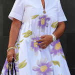 Loose Short Sleeves Flower Print V-Neck Midi Dresses