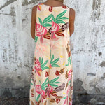 Botanical Print V-Neck Pocket Loose Casual Maxi Dress