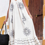 Marisol Linen Blend Unique Print A-line Slip Loose Maxi Dress