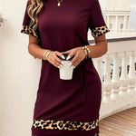 Bodycon Loose Contrast Color Leopard Split-Joint Round-Neck Mini Dresses