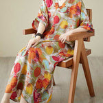 Batwing Sleeves Half Sleeves Contrast Color Polka-Dot V-Neck Maxi Dresses