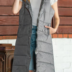 Hooded Pocketed Quilted Long Vest Coat