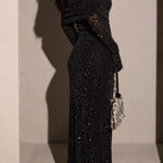 Black Off-shoulder Sequined Maxi Dress