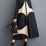 A-Line Long Sleeves Buttoned Pockets Printed Lapel Midi Dresses Shirt Dress