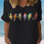 JFN Cotton & Linen Watercolor Hummingbirds Print Lounge Top