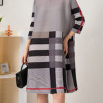 A-Line Loose Contrast Color Plaid Pleated Round-Neck Mini Dresses