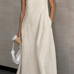 A-Line Loose Elasticity Pockets Solid Color Zipper Tube Maxi Dresses