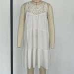 A-Line Loose Hollow Pleated Solid Color Split-Joint Round-Neck Mini Dresses