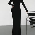 Long Sleeves Skinny Hollow Solid Color Cold Shoulder Maxi Dresses