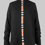 Long Sleeves Loose Contrast Color Printed High Neck T-Shirts Tops