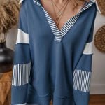 Light French Beige Striped Patchwork Collar Sweatshirt