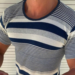 Men's Spring and Summer Casual Horizontal Stripe Knit Short Sleeve T-Shirt