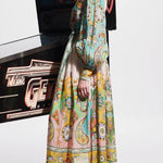 Unique Print Balloon Sleeve Belt Shirt Midi Dress