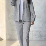 Solid Color Loose Fit Long Sleeve Button Pocket Top and Casual Pants Set