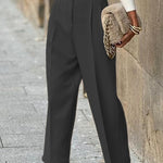 Casual British Style Solid Pocket Without Belt Loose High Waist Straight Solid Color Bottoms