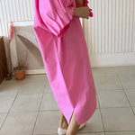 Causal Plus Size Pleated Raglan Sleeve V-Neck Midi Dress