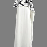 A-Line Capelet Contrast Color Printed Mock Neck Maxi Dresses
