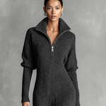 Women's Minimalist Solid Color Zipper Neck Knitted Maxi Dress