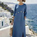 Women'S Casual Solid Color Button-Down Dress With Side Slits