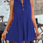A-Line Loose Pleated Solid Color Tied Round-Neck Mini Dresses Vest Top
