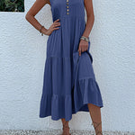 Loose Sleeveless Pleated Split-Joint V-Neck Midi Dresses