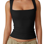 Black Square Neck Slim Fit Vest
