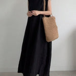 Casual Simple Solid Color Split-Side Round-Neck Sleeveless Midi Dress