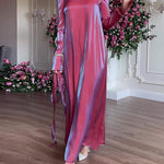 A-Line Long Sleeves Pleated Solid Color Tied Waist Zipper Round-Neck Maxi Dresses