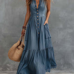 Tencel Denim Sleeveless Button-down Long Dress