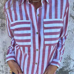 Striped Print Casual Pocket Shirt Top