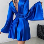Bodycon Elasticated Waist Solid Color Deep V-Neck Mini Dresses