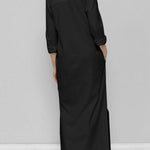 Long Sleeves Loose Solid Color Split-Joint V-Neck Maxi Dresses