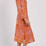 Stand Collar Printed Midi Dress