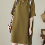 Loose Short Sleeves Split-Joint Round-Neck Mini Dresses